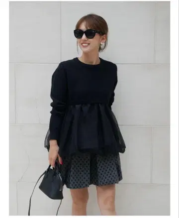 베베드 Tulle balloon docking knit pullover