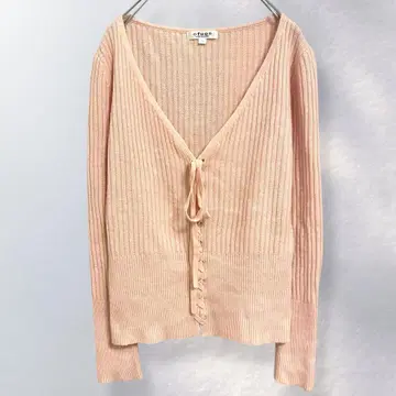 오프온 울 혼방 리브 니트 가디건 V넥 리본 귀여움 [ b141