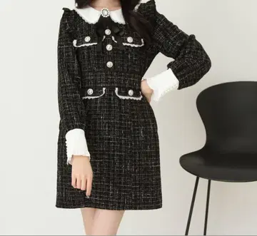 dear my love 라메 트위드 리본 타이 원피스