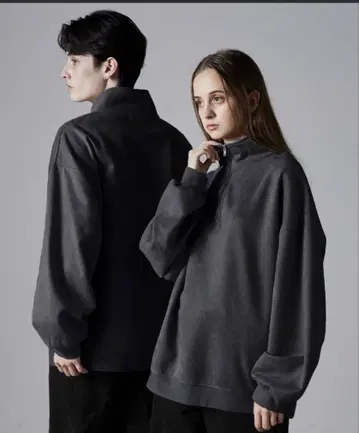 [ CLEL ] 하프 지퍼 디자인 풀오버 차콜 그레이 L