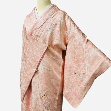 유99 기모노 코몬 시보리 꽃 문양 순수 실크 새상품급 일품