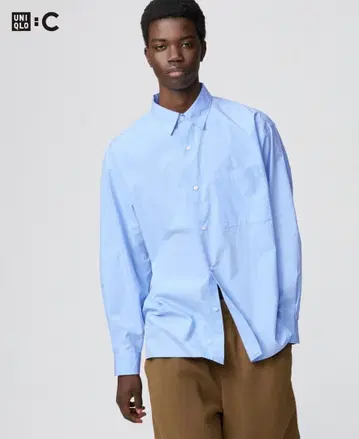미사용 새상품 유니클로C 브로드 오버 사이즈 셔츠 블루 L 사이즈