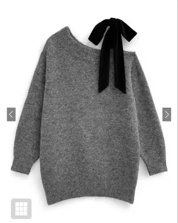 GRL 오프숄더 리본 포함 그레이 니트