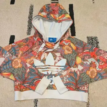 아디다스 올 패턴 숏 기장 후드티 크롭 후드티