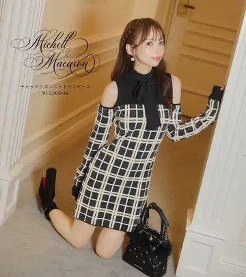 michellMacaron 미셸 마카롱 체크 리본 니트 원피스