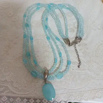 스카이블루 비즈 3연 925 목걸이