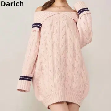 [ Darich ] 오프숄더 라인 니트 미니 원피스