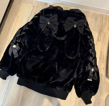 리즈리사 토끼 귀 퍼 블루종 블랙 아우터 코트