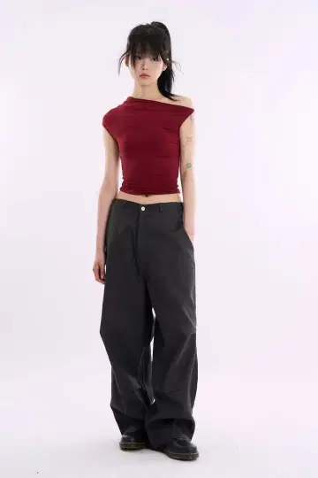 Raucohouse Twill snap wide cotton pants
