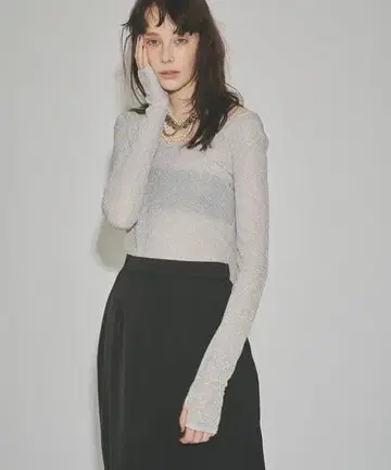 yae 2way 라메 티셔츠 화이트 실버