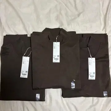 유니클로 브러쉬드 모크넥 T셔츠 다크 브라운 XL 3장 세트