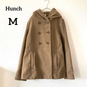 한치 숏코트 브라운 M 후드 부착 미들 기장 더블 버튼 055