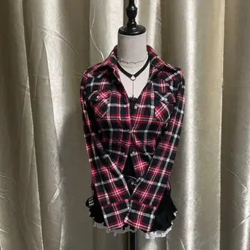 체크 무늬 플란넬 셔츠 타이트 핏 헤이세이 갸루 y2k