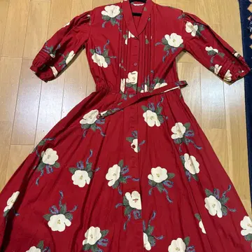 INGEBORG 꽃무늬 롱 원피스 빨간색