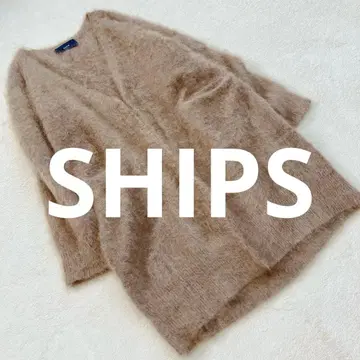 SHIPS V넥 퍼 가디건 긴팔 F 베이지 계열 울