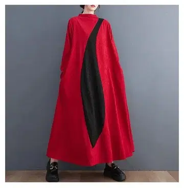 빨간색과 블랙의 롱 원피스