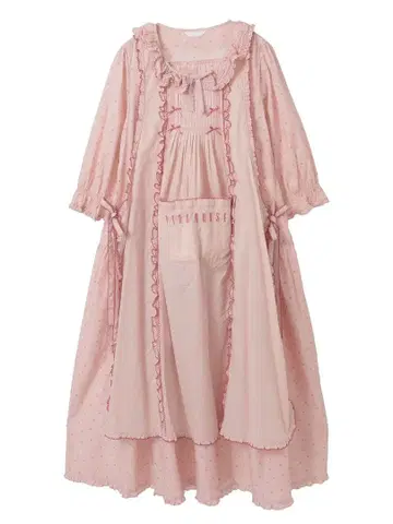 론 탭이 달린 도트 프린트 원피스 핑크하우스