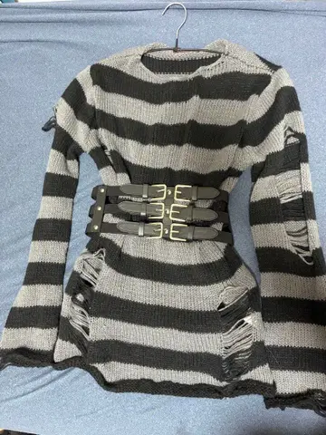 스트라이프 니트 스웨터 벨트 세트 2종