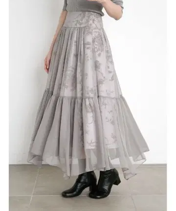 SNIDEL 쉬폰 오버 프린트 스커트