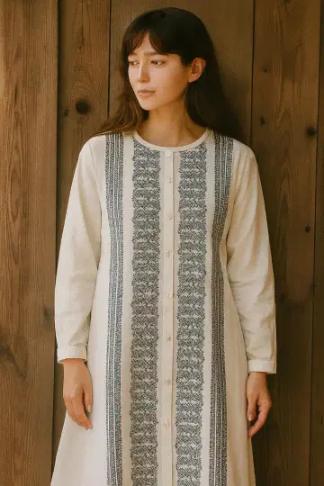 [미사용] fu-dueka:: 자수 장식 화이트 롱 원피스