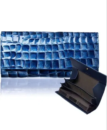 네이비 크로커다일풍 장지갑 미사용 새상품 하자품