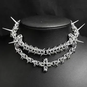 chainmail silver spike rosary necklace