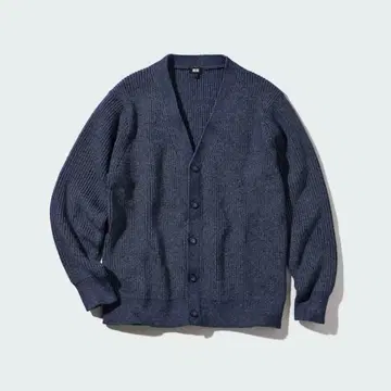 새상품 유니클로 미들 게이지 V넥 가디건 니트 블루 L