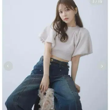 SNIDEL 디자인 슬리브 크롭 니트 풀오버