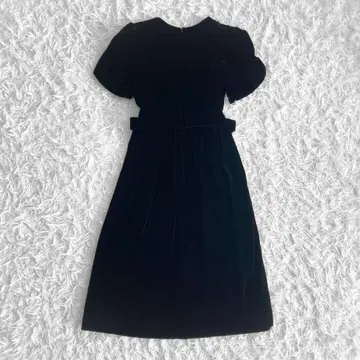 레트로 롱 원피스 M 블랙 벨로아 무지 벨트 A라인