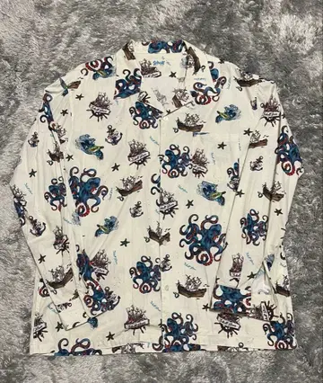 Schott 긴팔 오픈 카라 셔츠 XL 사이즈 크라켄 알로하