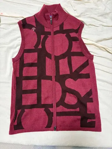 DESCENTE 와인 레드 집업 베스트 남성용 L 사이즈