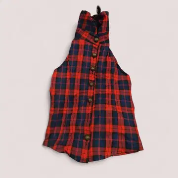 미사용 d.i.a 슬리브리스 이중 옷깃 홀터넥 튜닉 빨파 체크