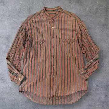 레트로 클래식 스트라이프 밴드 카라 셔츠 오렌지