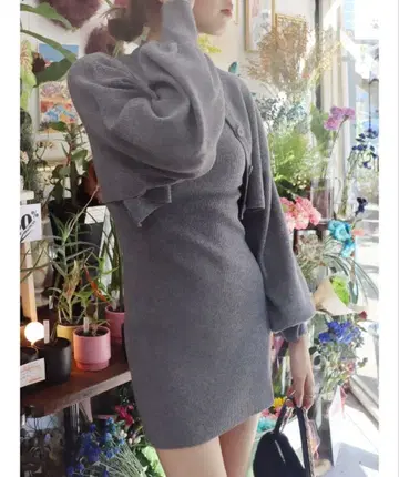 EVRIS [가디건SET] 레이어드 니트 미니 원피스