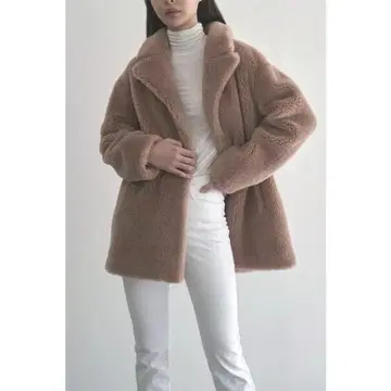 새상품급 THE CURATED 울100% 테디베어 코트 핑크 베이지