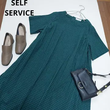 택 포함 새상품 SELF SERVICE 셀프 서비스 체크 롱 원피스