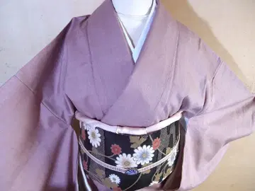 절 기모노 ( 연한 와인 보라색 무지 ) 화장 66 순수 실크 새상품급