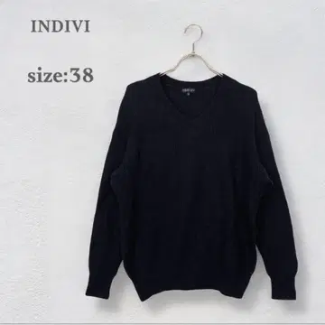 인디비 V넥 스웨터 긴팔 니트 양모 혼방 캐시미어 혼방 네이비 가을/겨울