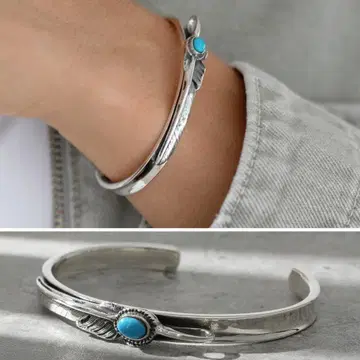 실버 뱅글 터콰이즈 페더 팔찌 925 남성용 여성용
