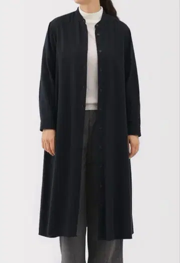 무인양품 양면 기모 플란넬 스탠드 카라 긴팔 원피스 다크 네이비 XL