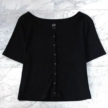 GAP 갭 반팔 가디건 검정 블랙 반팔 니트 리브 무지 L