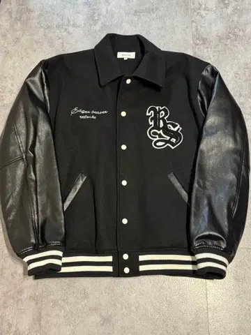 바시티 자켓 블랙 울 가죽 L 사이즈