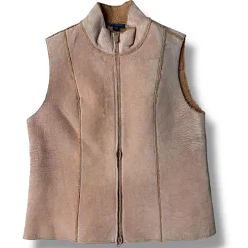 L EXPRESS 가죽 베스트 무스탕 베스트 베이지 계열 집업