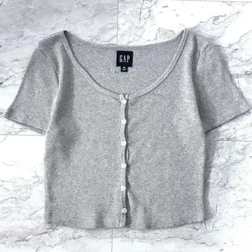 GAP 갭 반팔 가디건 그레이 반팔 니트 리브 니트 무지 XS