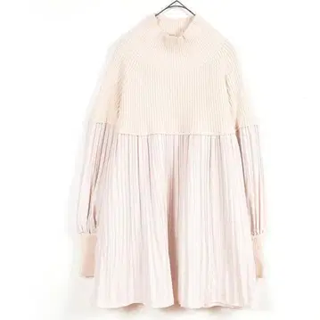 M~L 하이넥 니트 플리츠 튜닉 여성용 루즈핏/베이지