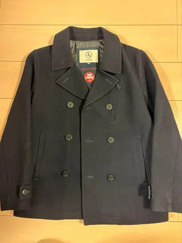 네이비 더블 버튼 피 코트