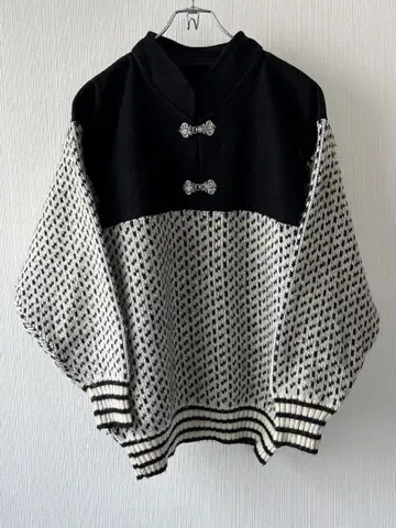 90s 버즈아이 패턴 멜톤 절개 노르딕 니트 레 오브 노르웨이