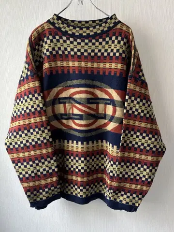 90s O'NEIL 오닐 올 패턴 빅 로고 오버 사이즈 니트