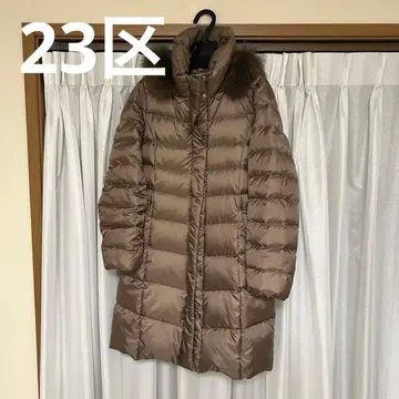 23구 브라운 다운 코트 퍼 포함 후드