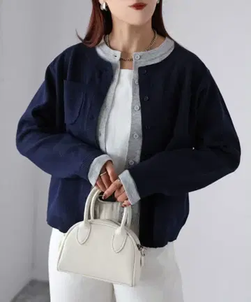 riberry 배색 레이어드 스타일 니트 가디건